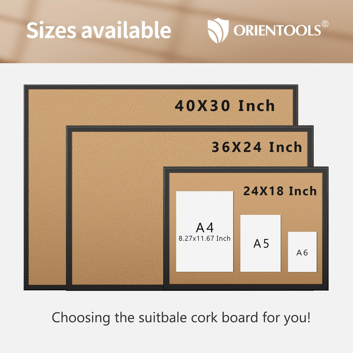 ORIENTOOLS 18x24 Cork Board, Wooden Frame, Hanging Pin for Office School