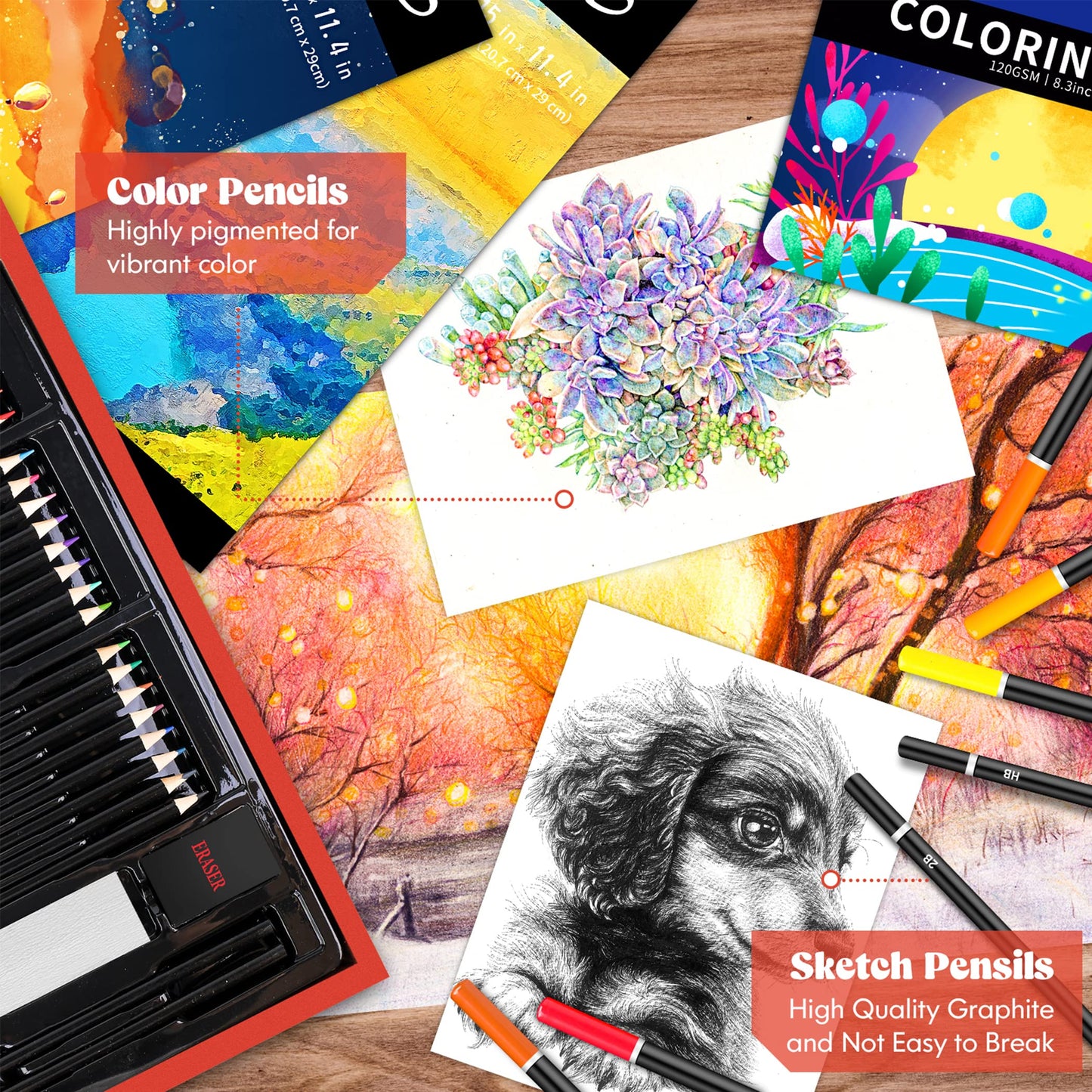 Caliart Art Supplies Kit, 153-Pack Deluxe Drawing Art Set Painting Coloring