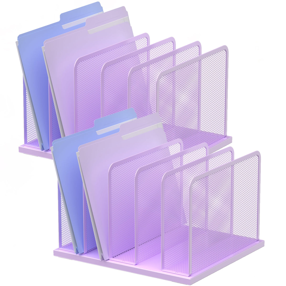 Kuntine.B 5-Section Upright Desk File Organizer Purple 2 Pack