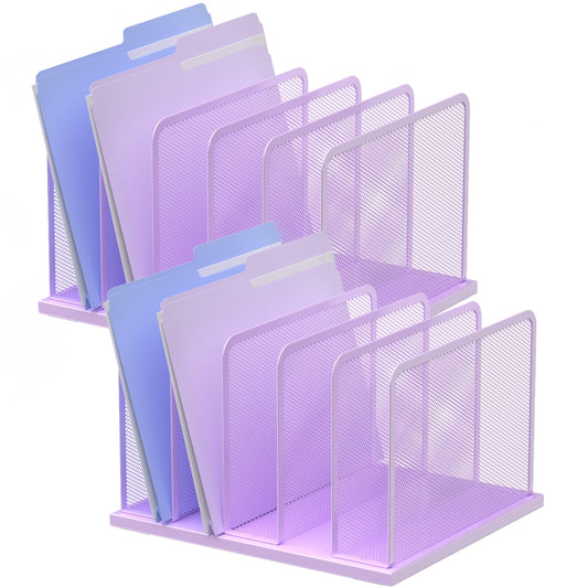 Kuntine.B 5-Section Upright Desk File Organizer Purple 2 Pack