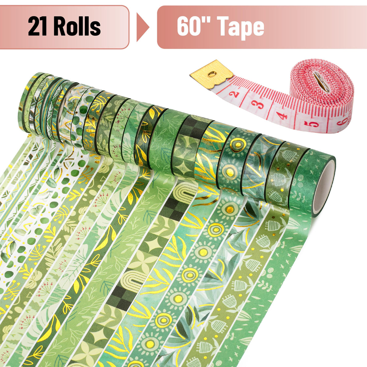 Mr. Pen- Washi Tape Set, 21 Rolls, Assorted Sizes, 5.5 Yards/Roll