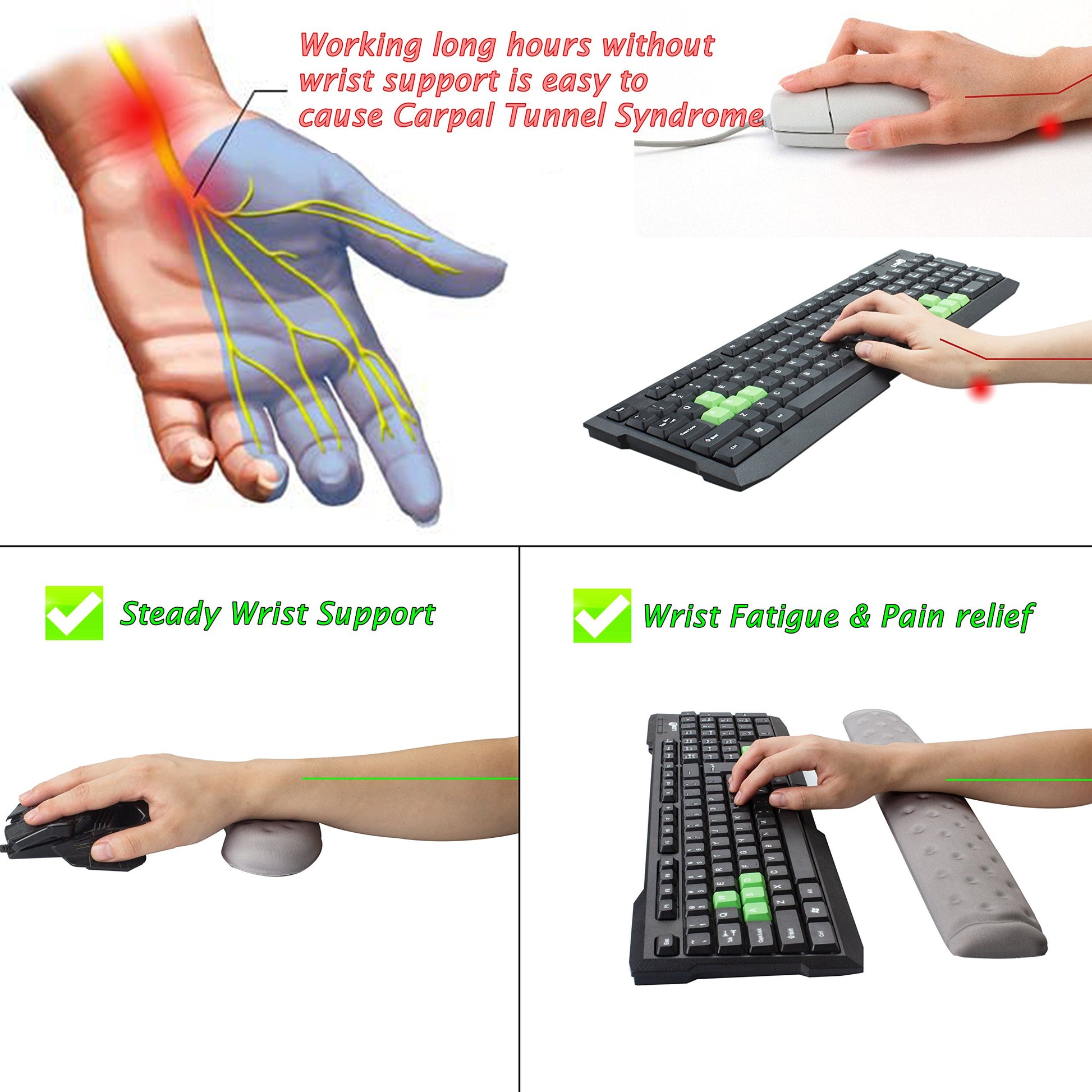BRILA Memory Foam Mouse & Keyboard Wrist Rest Support Pad Cushion Set for Computer, Laptop, Office