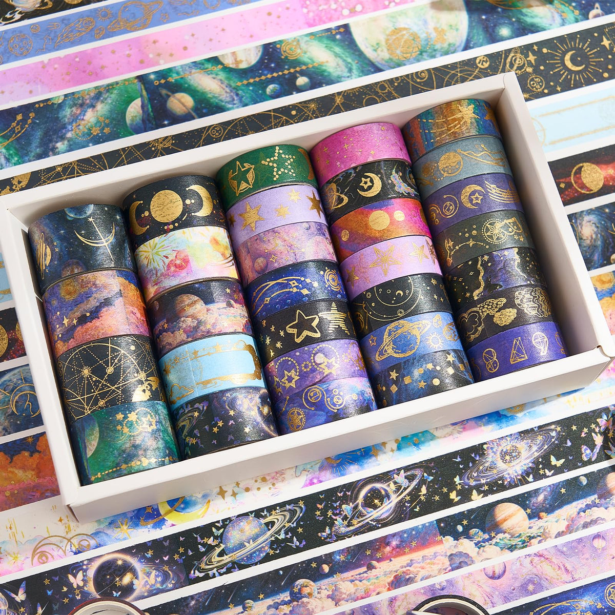 Gemmapylor Gold Foil Washi Tape Set 30 Rolls,Decorative Masking Tape for Junk Journal, Scrapbooking
