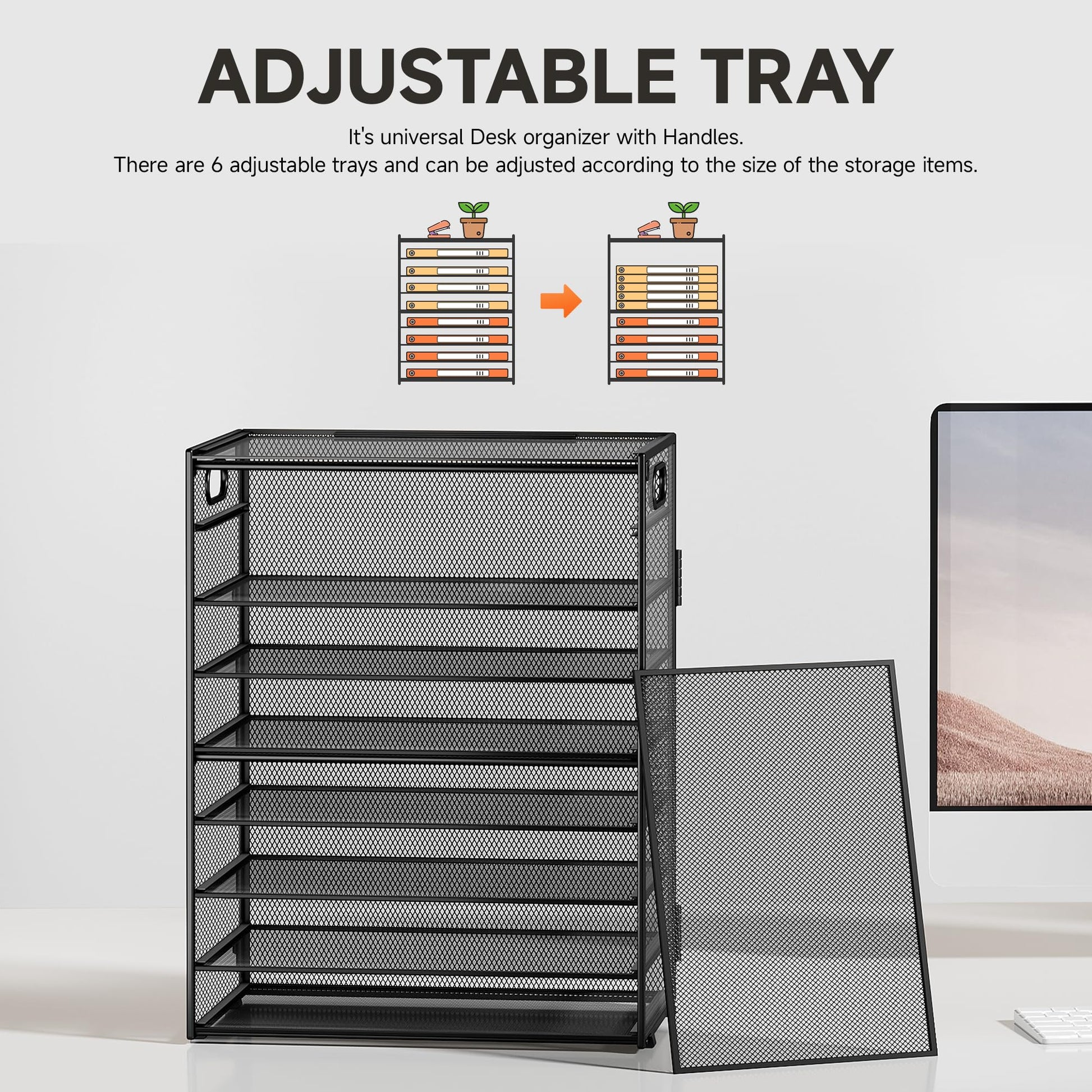 SUBEKYU 9 Tier Paper Organizer for Desk - Black Metal Mesh Letter Tray File Paper Sorter Organizer