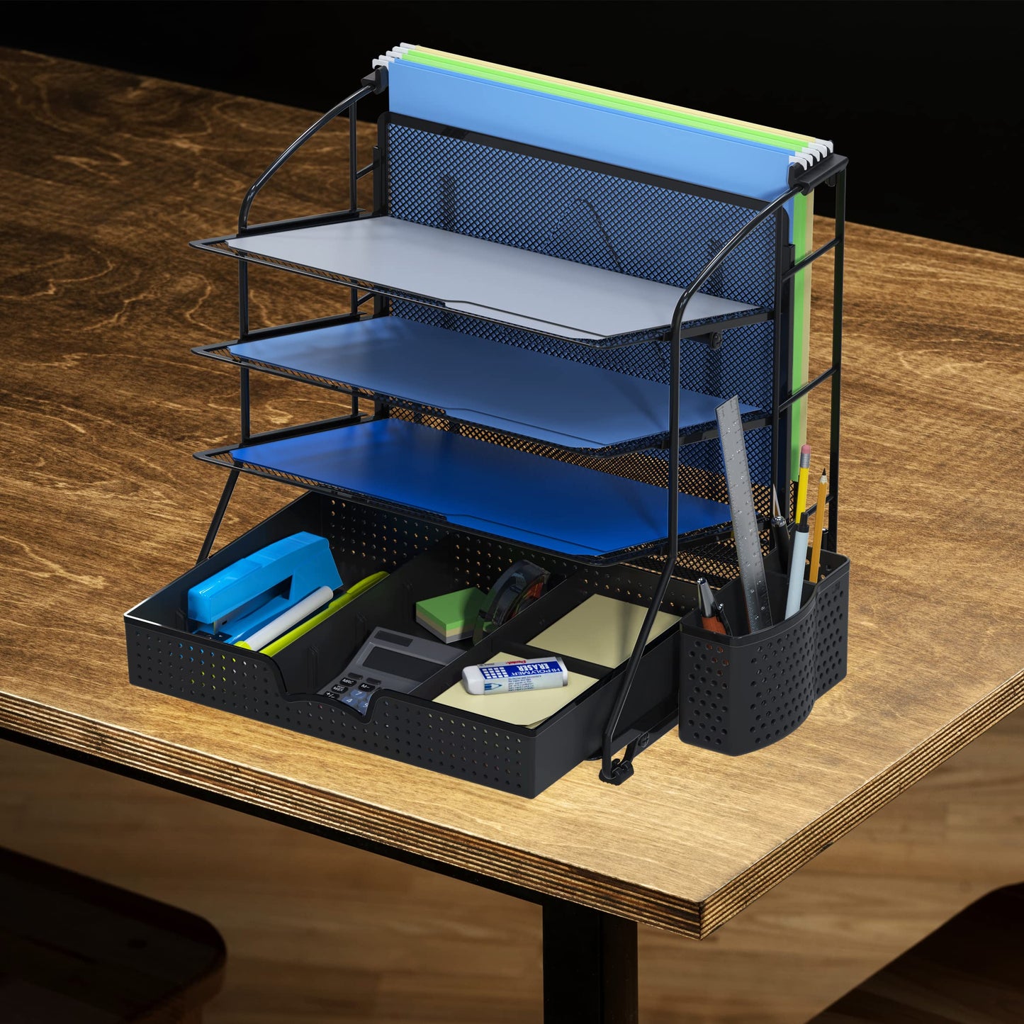 Simple Houseware Desktop Document Tray Organizer with Sliding Drawer, Black