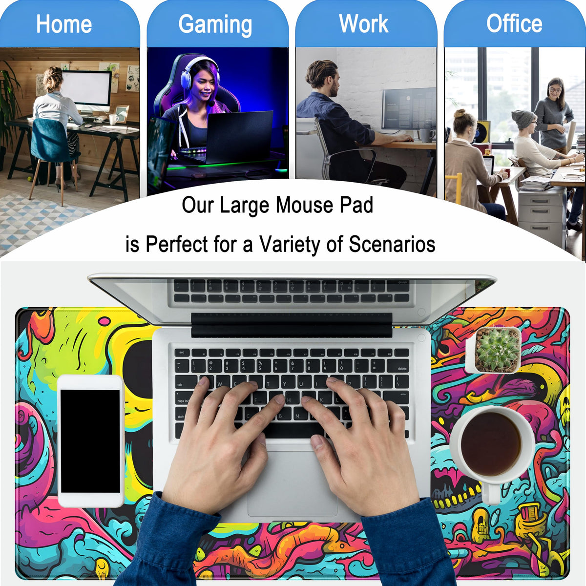 Gaming Desk Mat Skull Desk Pad Extended Mouse Pad XXL, Cool Mouse and Keyboard Mat Big Desktop Mats