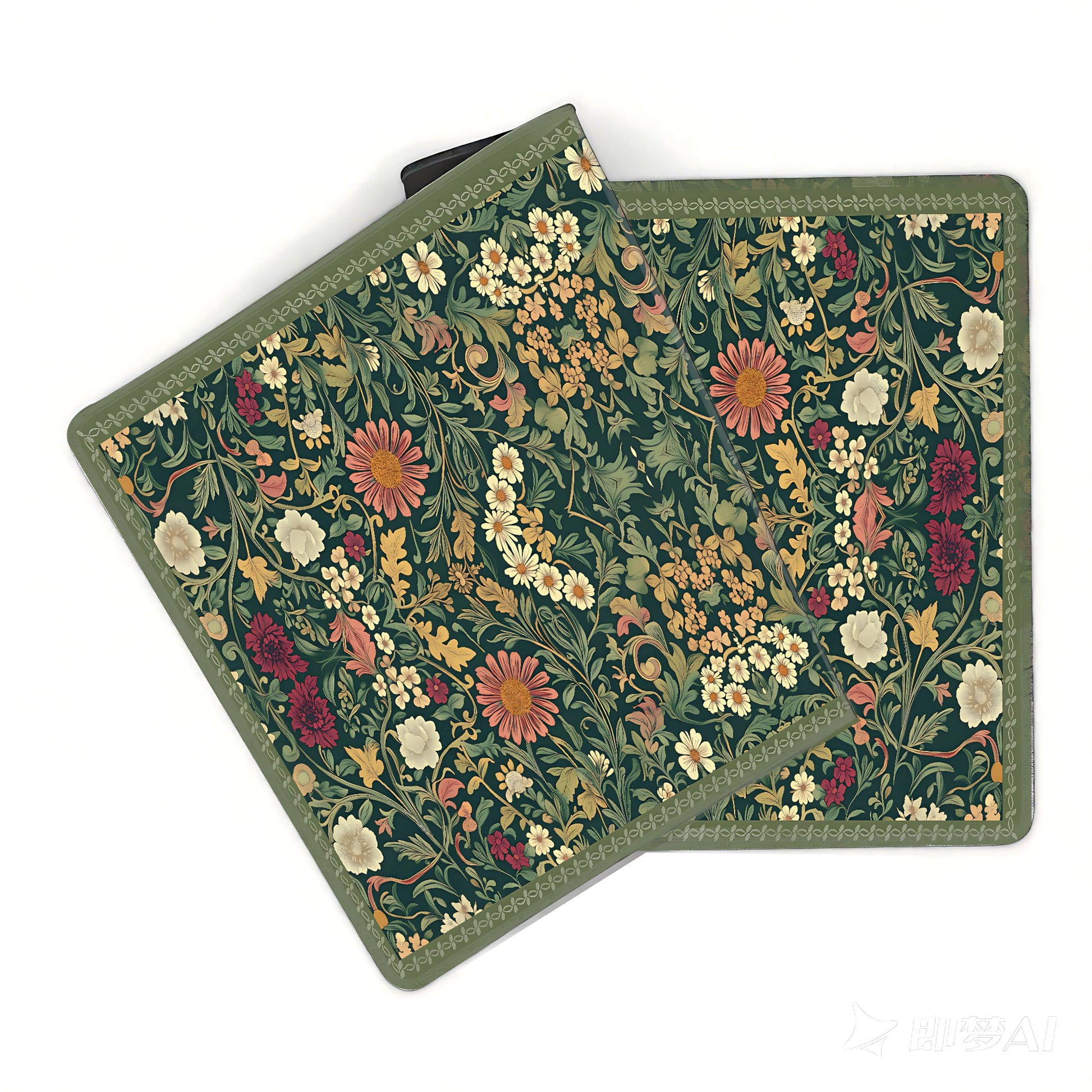 Cute Floral Aesthetic Cosmos Gaming Mouse Pad, Dark Green Rug Desk Mat with Anti-Slip Base &