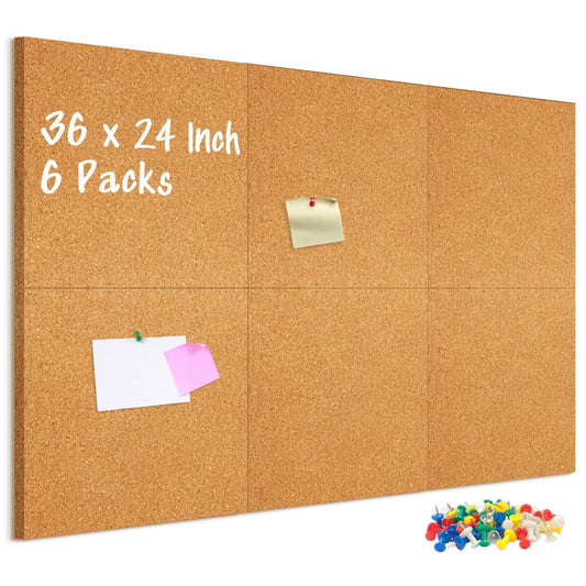 DOLLAR BOSS Cork Board Tiles, 6 Packs 12" x 12" 1/2" Thick Bulletin Board