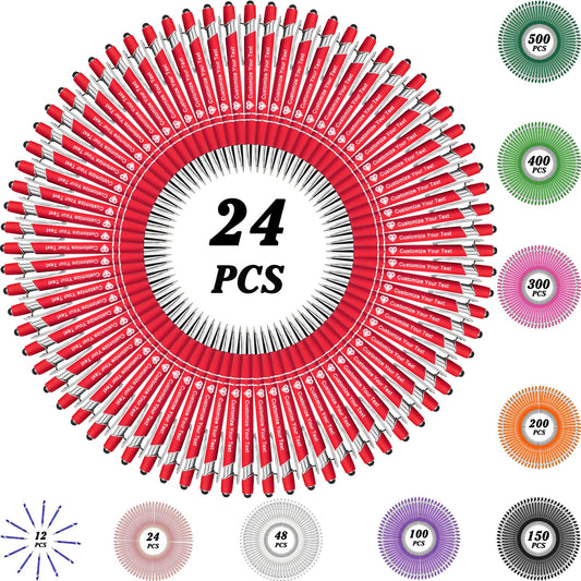 MOUZYLCASE 24 Pcs Personalized Pens Custom Ballpoint Pens with Name Logo Customized Ink Pens with