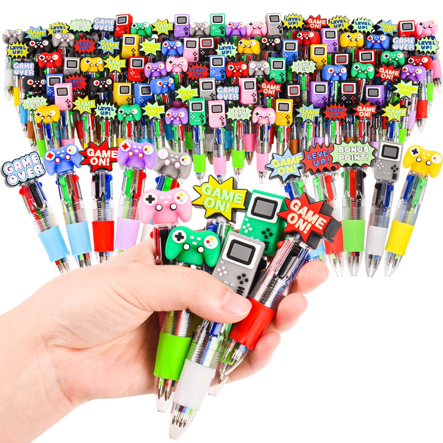 LiYiQ 100 Pcs Video Game Party Favors Multicolor Pen in One Cartoon Cute Fun 4-in-1 Cute Pens Bulk