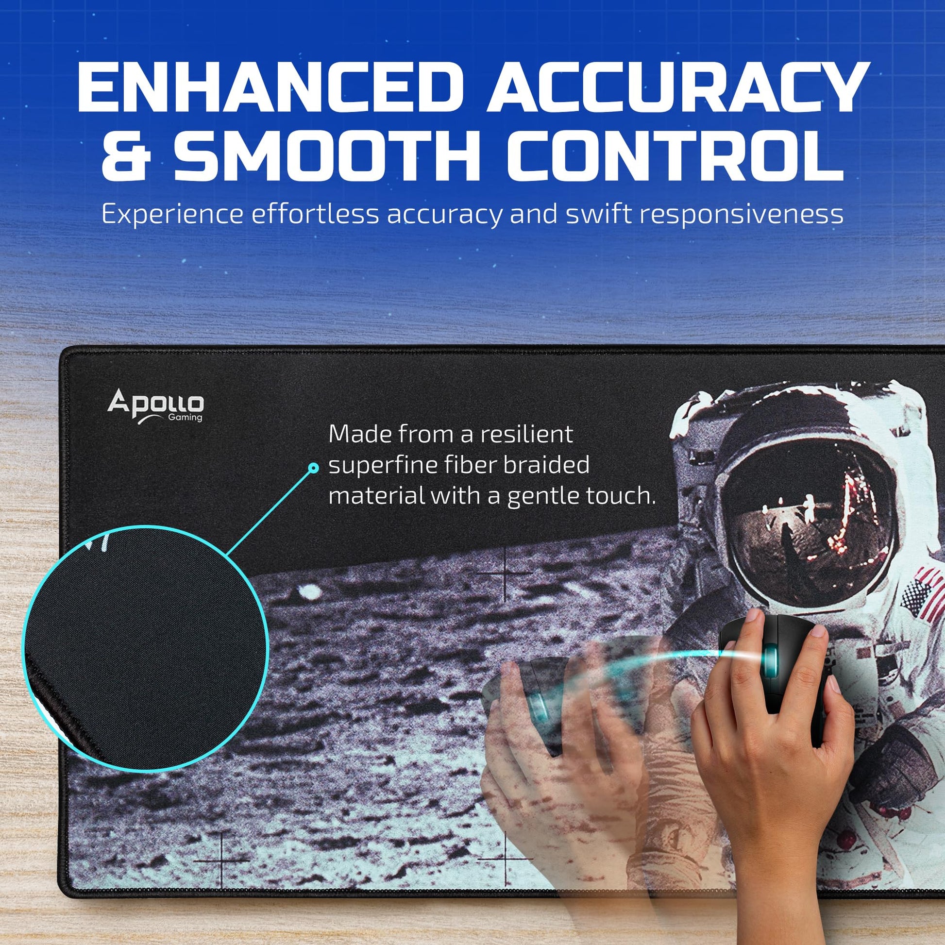 Apollo Gaming Extended Mouse Pad, Large NASA Astronaut Space Design Microfiber Mousepad