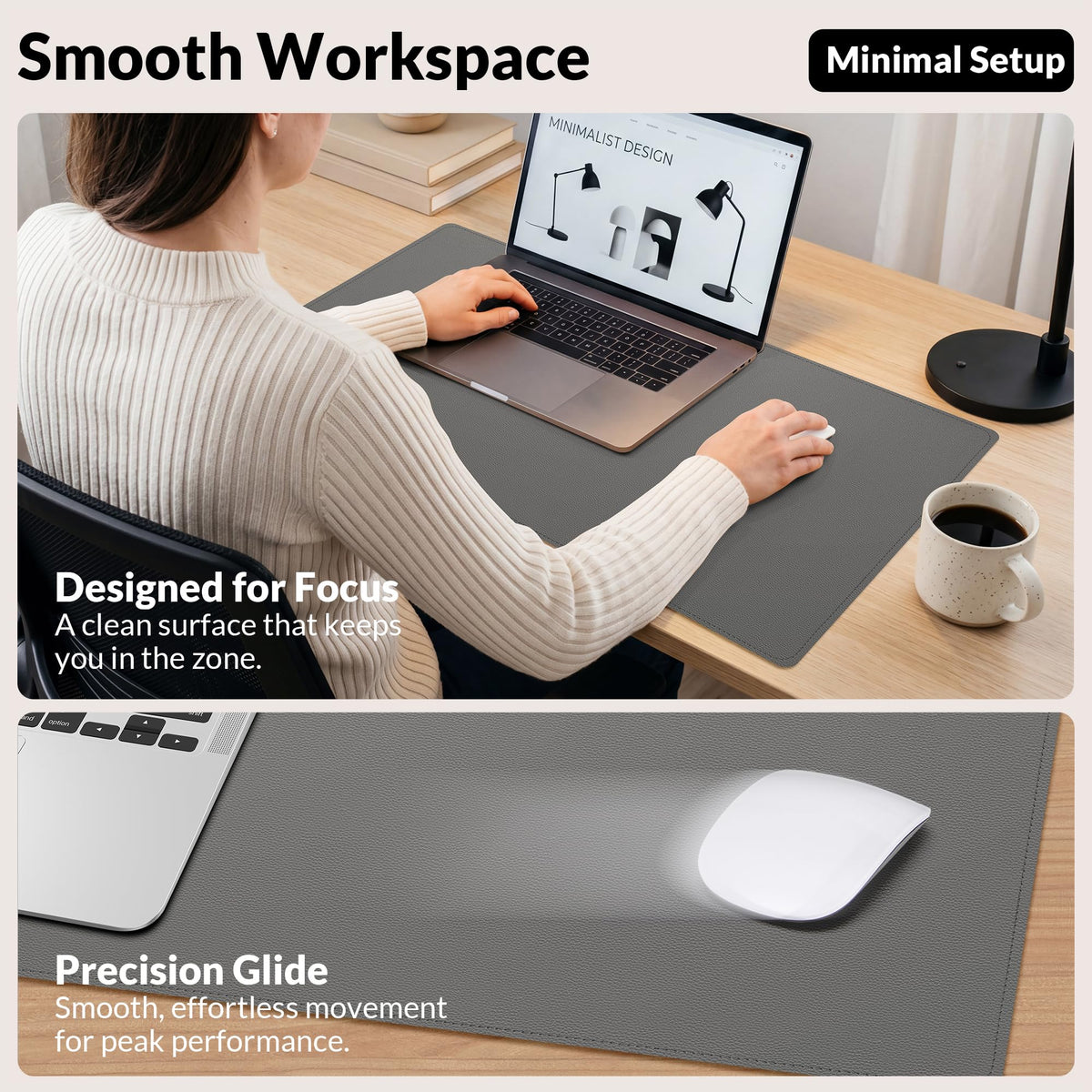 AFIING Cork Desk Mat, Dark Grey, 35.4" x 17",Desk pad Protector