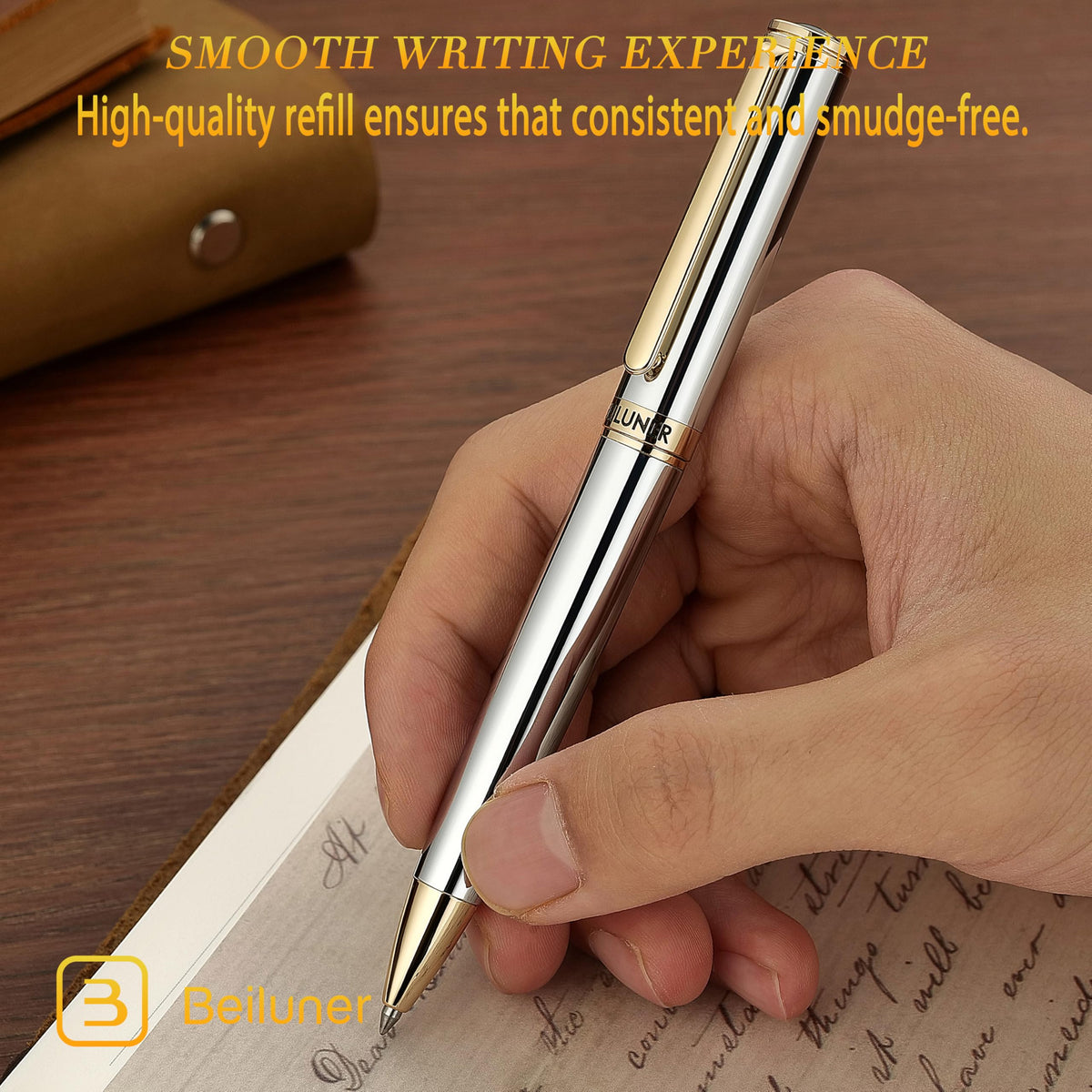 BEILUNER Silver Gold Gel Pen - Luxury Featuring sophisticated chrome finishes, with 24K Gold