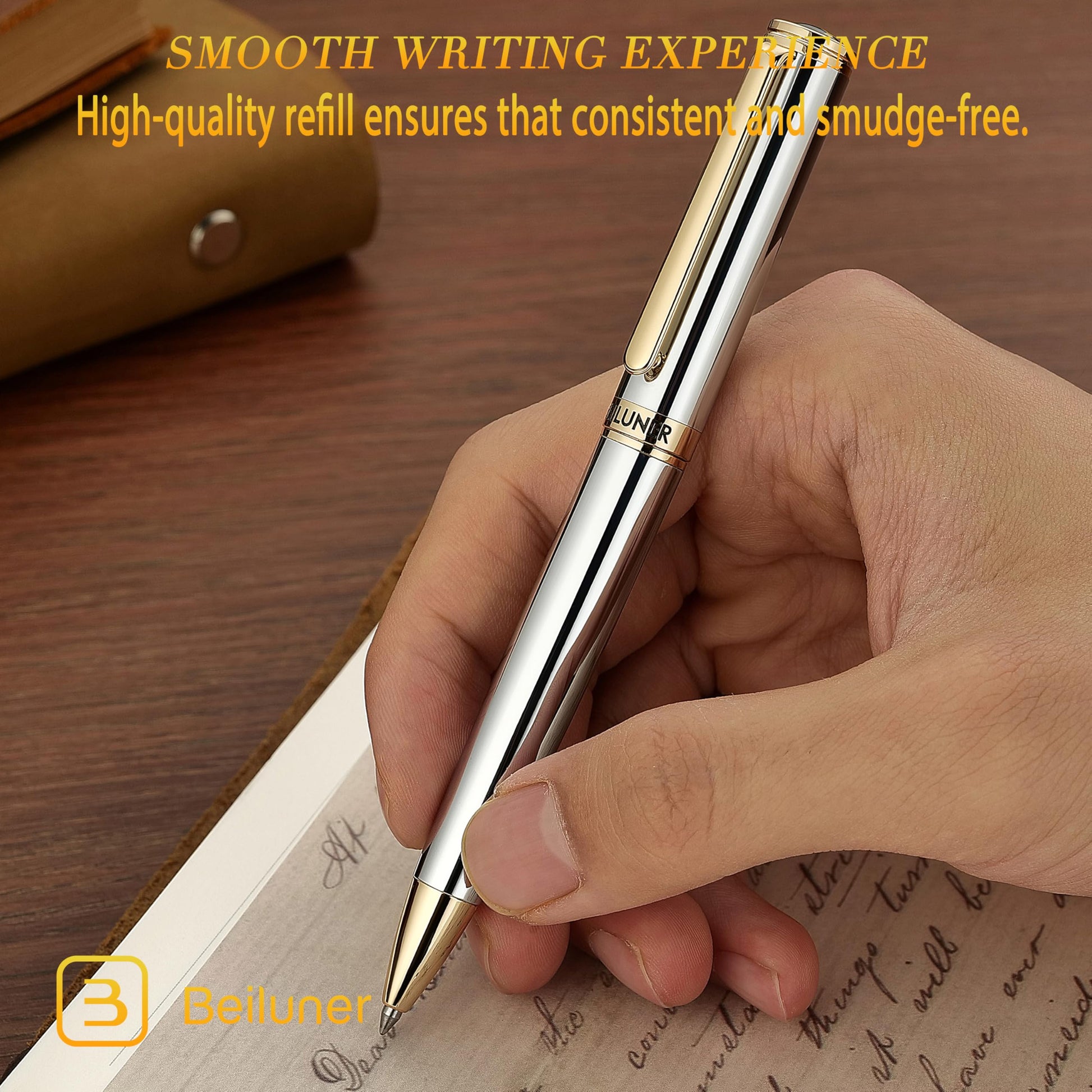 BEILUNER Silver Gold Gel Pen - Luxury Featuring sophisticated chrome finishes, with 24K Gold