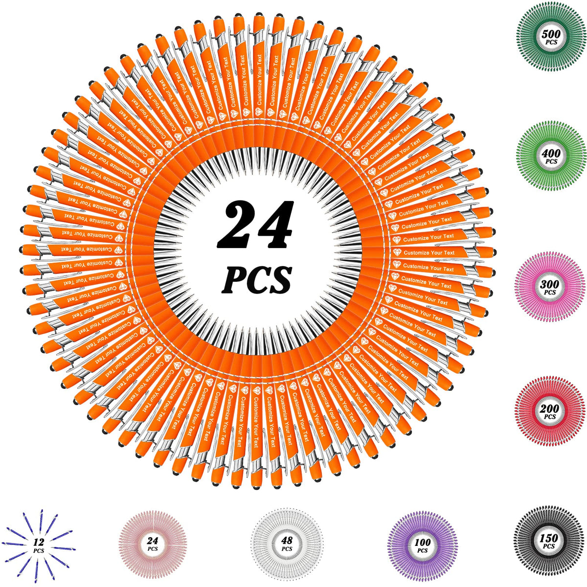MOUZYLCASE 24 Pcs Personalized Pens Custom Ballpoint Pens with Name Logo Customized Ink Pens with