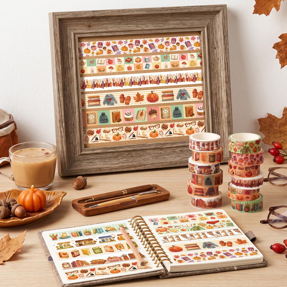 BkeeCten 12 Rolls Autumn Reading Washi Tape for Journals Reading Logs