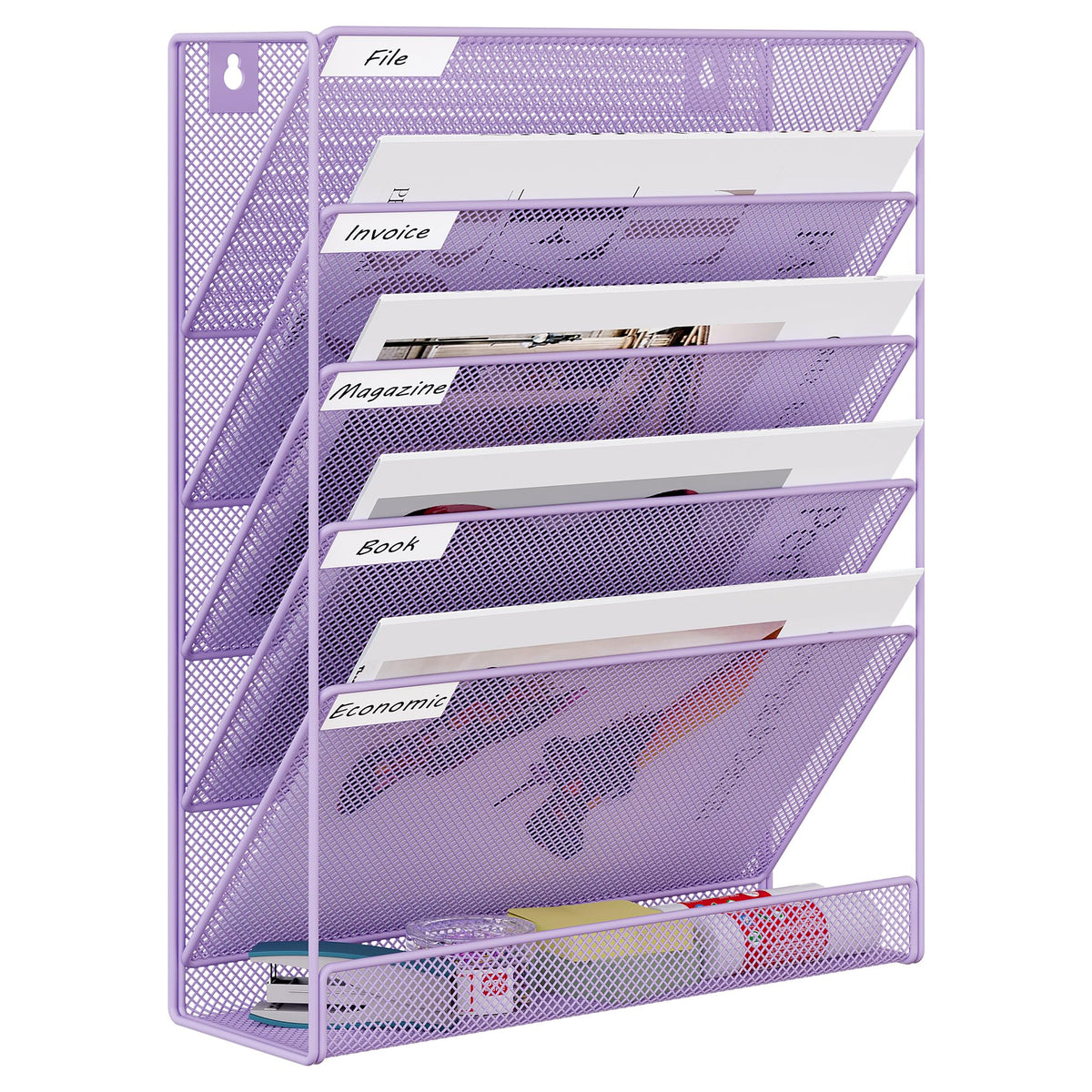 EasyPAG 5 Tier Wall File Holder, Mesh Hanging Folder Organizer with Classify Label, Versatile Desk