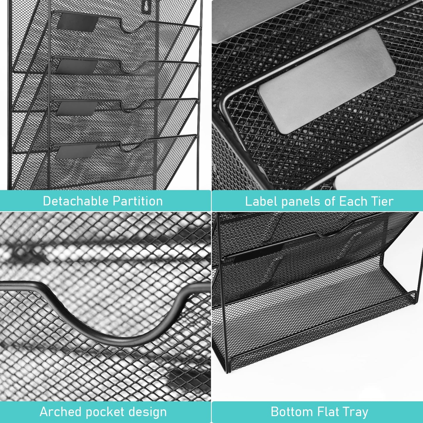 GALASALA Wall File Organizer, 6 Pockets Mesh Hanging File Organizer, Wall Mount File Holder With