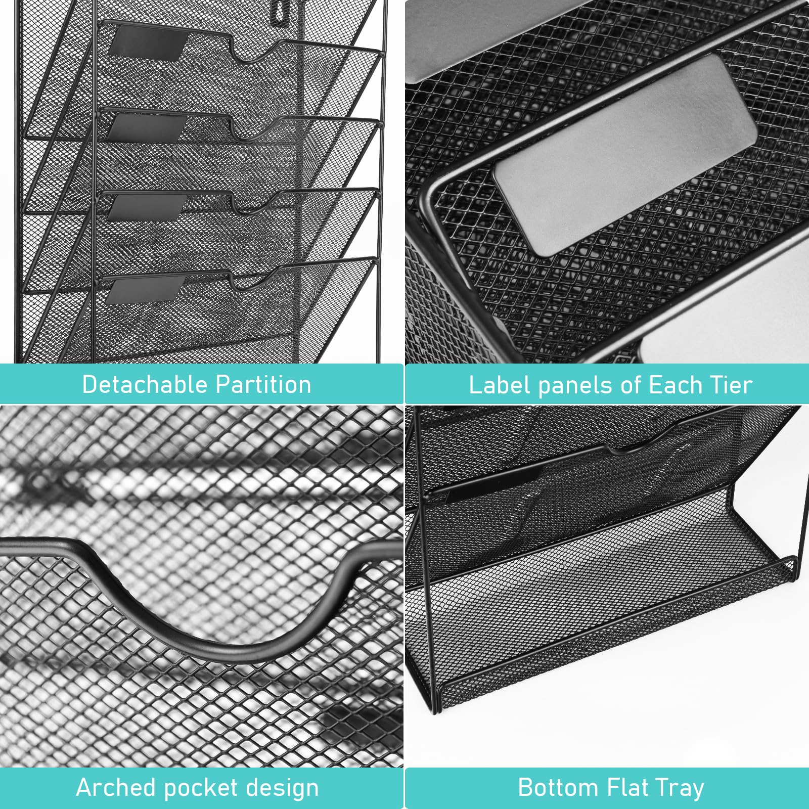 GALASALA Wall File Organizer, 6 Pockets Mesh Hanging File Organizer, Wall Mount File Holder With