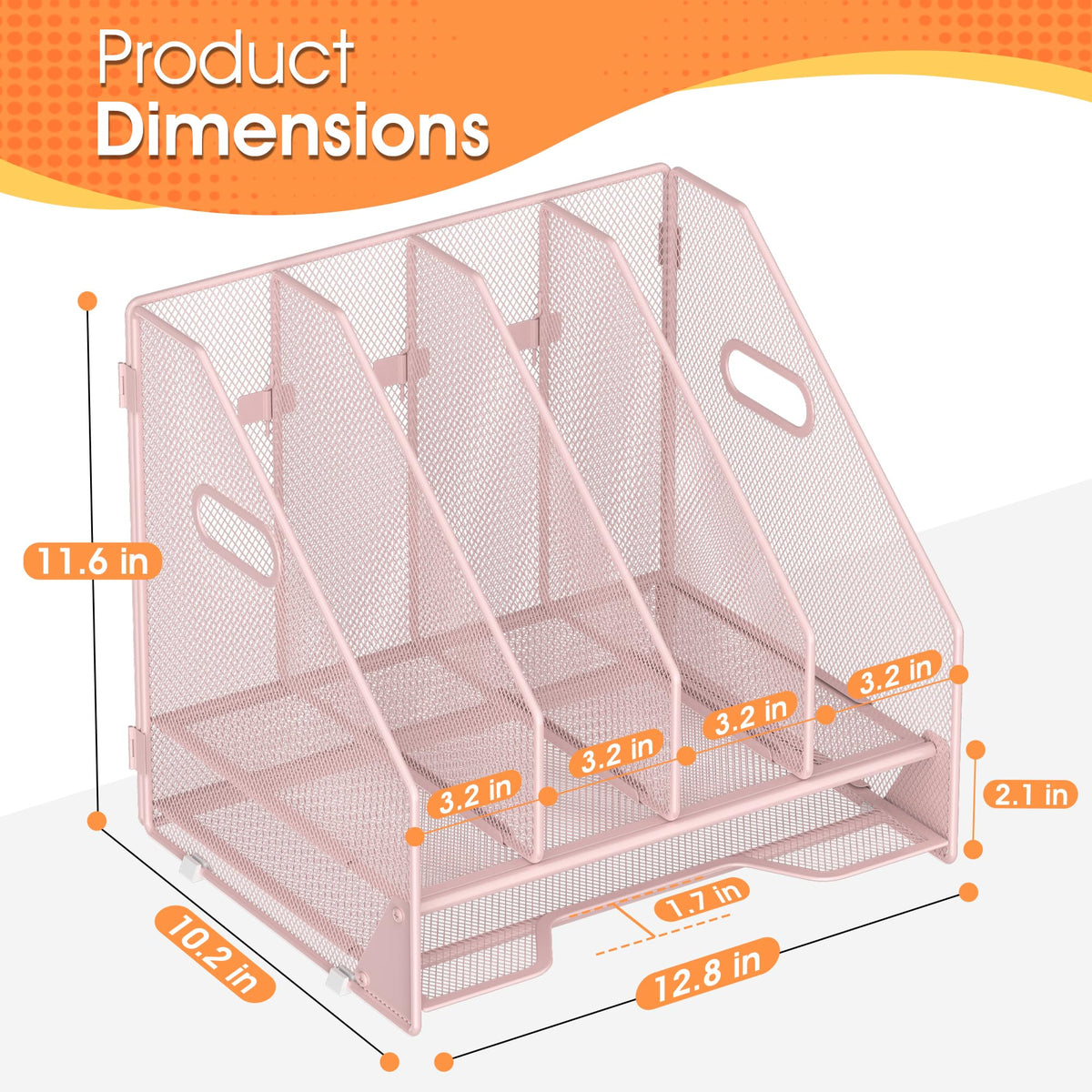OrgMate 4 Vertical Mesh Desk Organizer with Paper Letter Tray, Pink