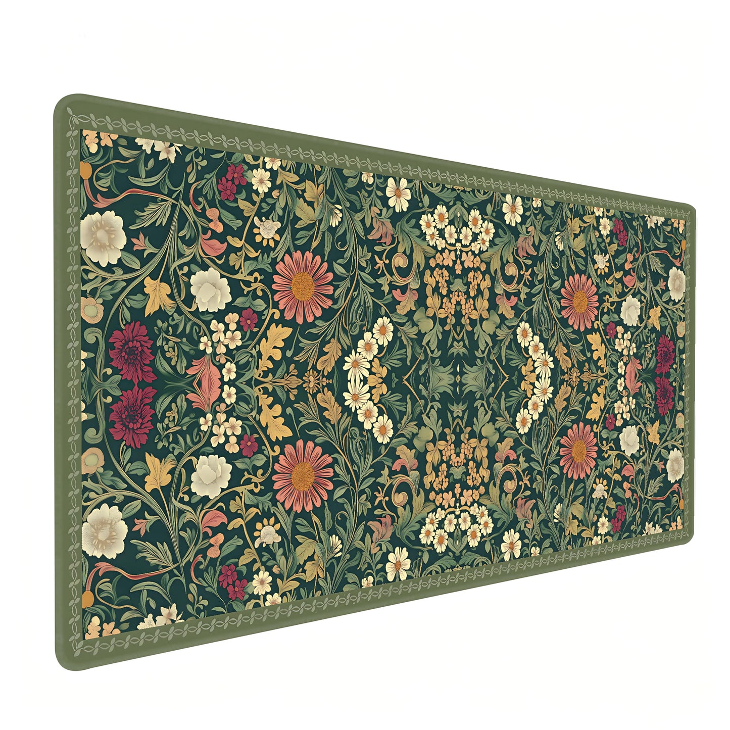 Cute Floral Aesthetic Cosmos Gaming Mouse Pad, Dark Green Rug Desk Mat with Anti-Slip Base &