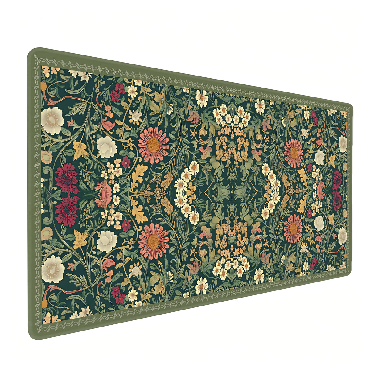 Cute Floral Aesthetic Cosmos Gaming Mouse Pad, Dark Green Rug Desk Mat with Anti-Slip Base &