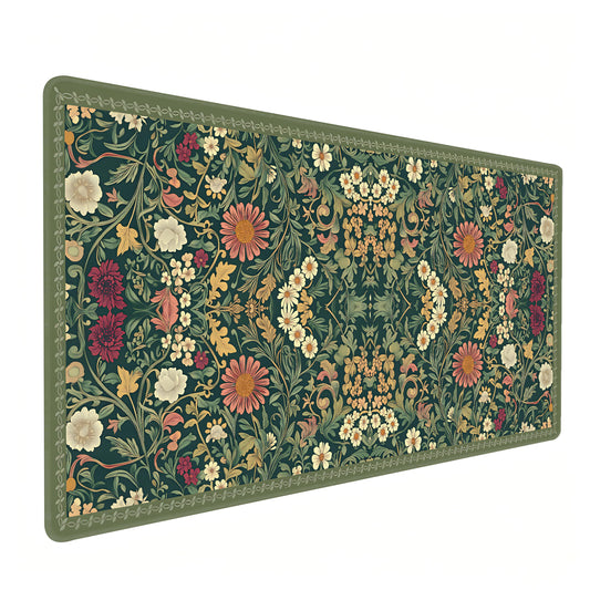 Cute Floral Aesthetic Cosmos Gaming Mouse Pad, Dark Green Rug Desk Mat with Anti-Slip Base &