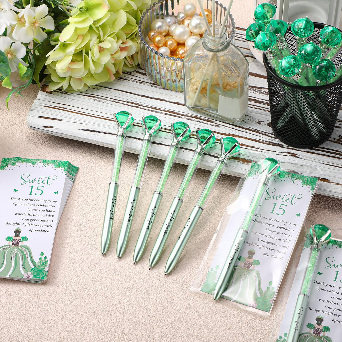 Sayglossy 50 Set Quinceanera Party Favor Sweet Gift, 15th, Green