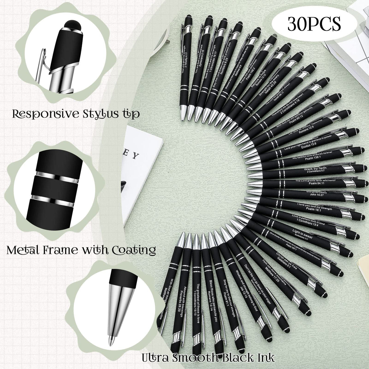 Geosar 30Pcs Christian Bible Verse Ballpoint Pen Gift Scripture, Black
