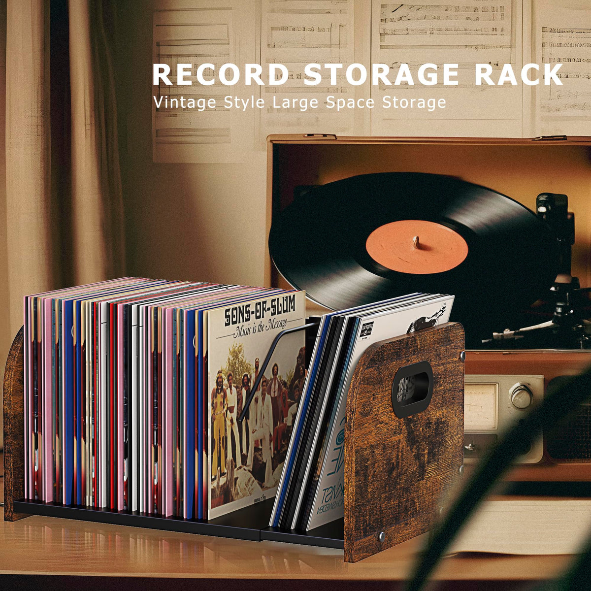RUILALIFE Vinyl Record Storage Holder, Expandable Record Holder Rack With Movable Divider, 110 LP