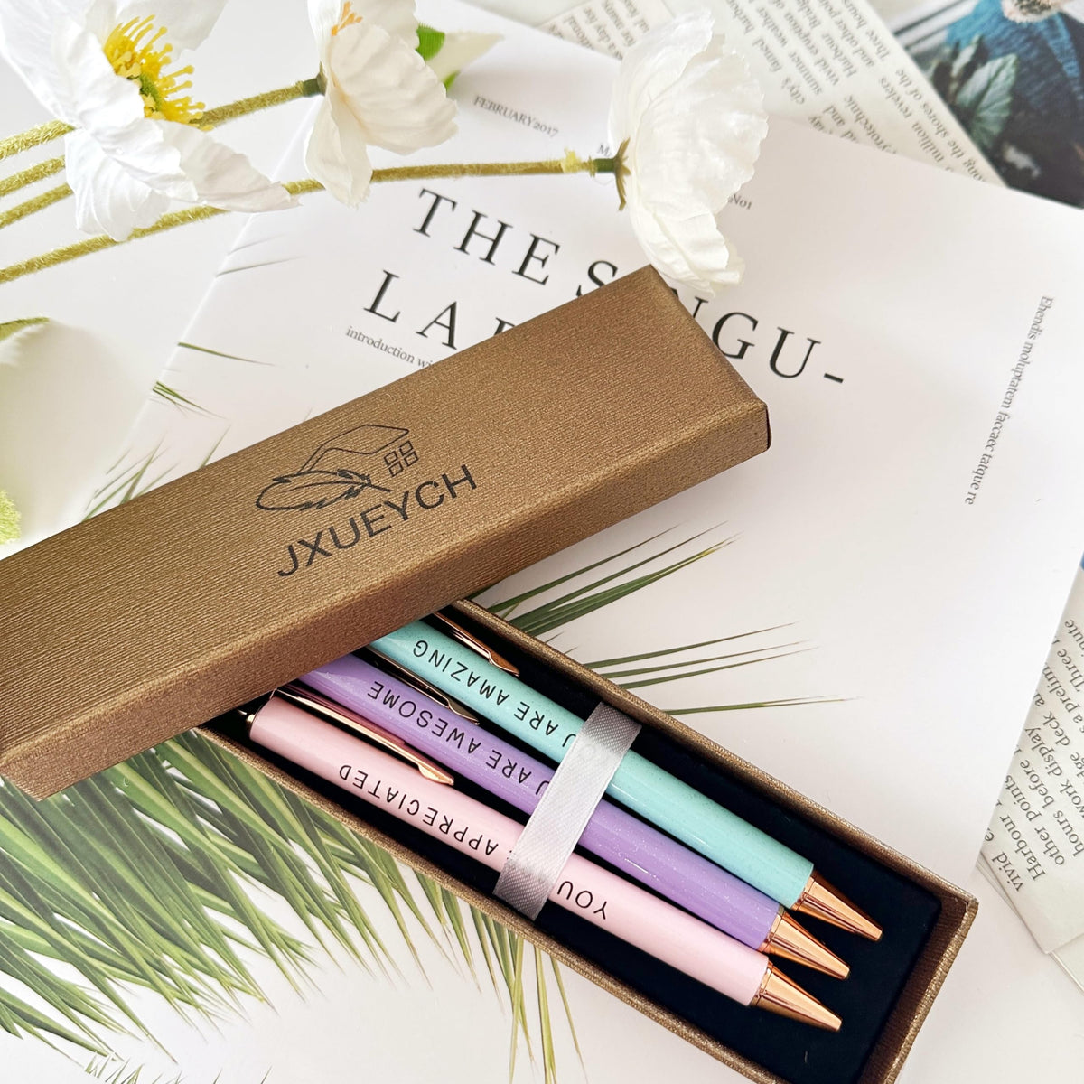 Jxueych 3-Pack Inspirational Pens, Motivational Ballpoint Pens with Sayings, Metal Body