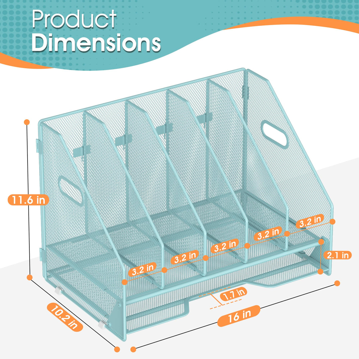 OrgMate 5 Vertical Mesh Desk Organizer with Paper Letter Tray, Blue