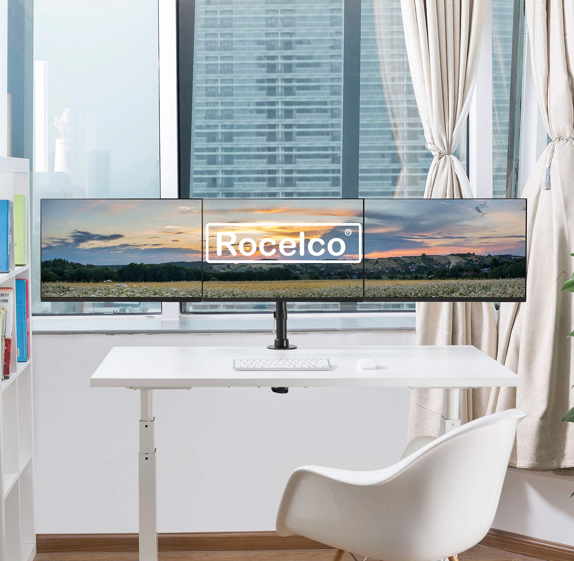 Rocelco Premium Triple Monitor Desk Mount - Standard Pattern Fits 13" - 27" LED LCD Flat Computer
