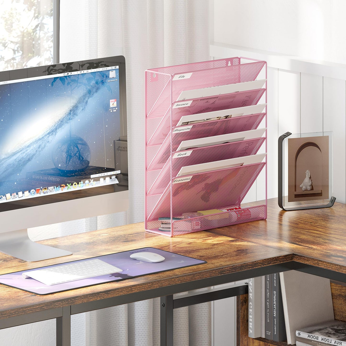 EasyPAG 5 Tier Wall File Holder, Mesh Hanging Folder Organizer with Classify Label, Versatile Desk