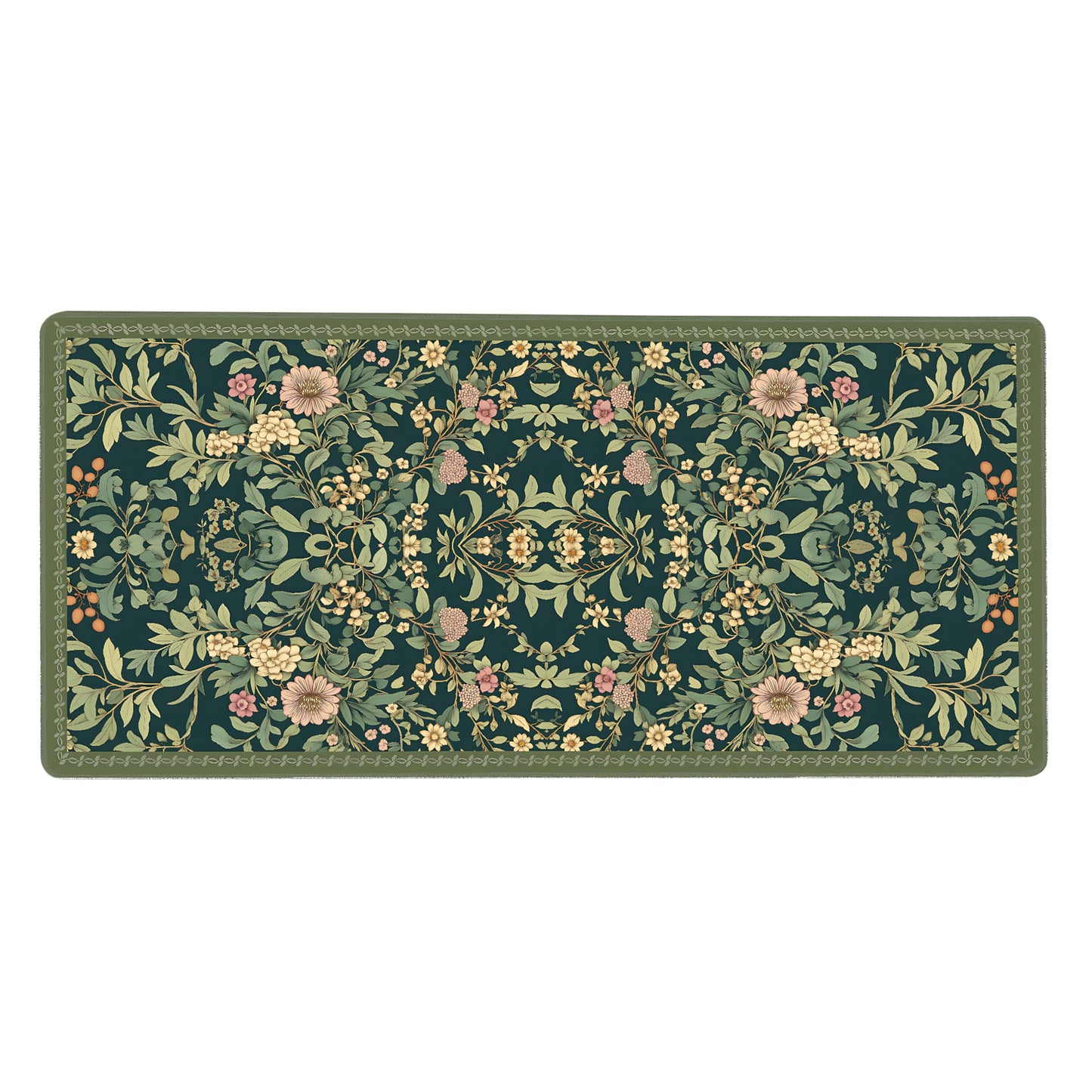 Cute Floral Aesthetic Dahlia Gaming Mouse Pad, Dark Green Rug Desk Mat with Anti-Slip Base &