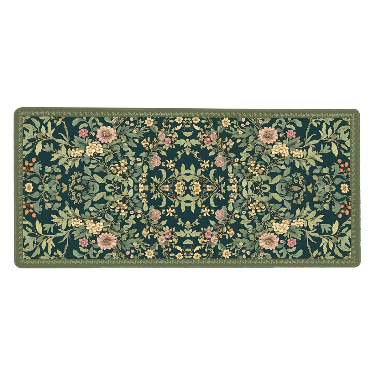 Cute Floral Aesthetic Dahlia Gaming Mouse Pad, Dark Green Rug Desk Mat with Anti-Slip Base &