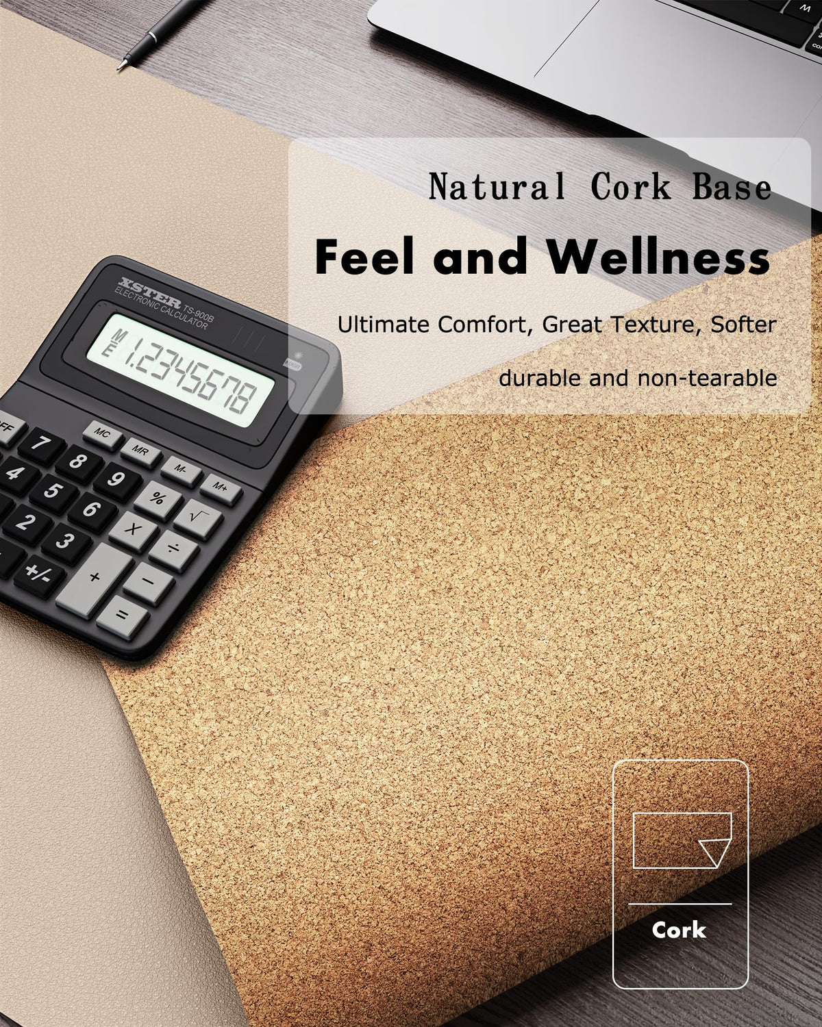 YSAGi Double-Sided Desk Pad, 35.4"x17" Leather Desk Mat, Eco Cork Desk Pad Protector,Large Mouse