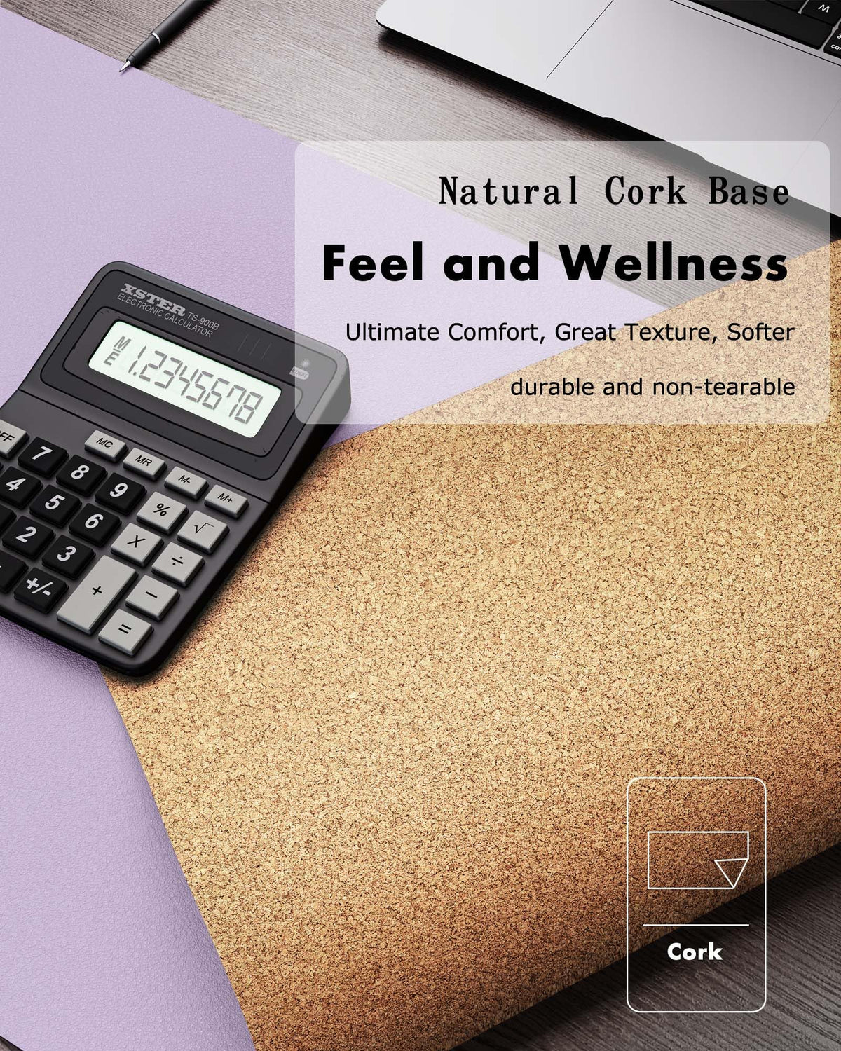 YSAGi Double-Sided Desk Pad, 35.4"x17"Leather Desk Mat, Eco Cork Desk Pad Protector,Large Mouse