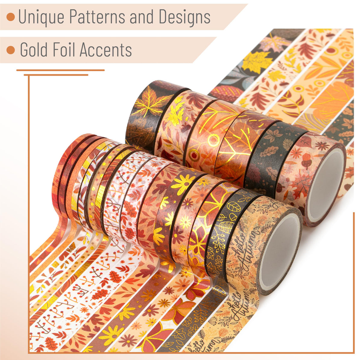 Mr. Pen- Washi Tape Set, 21 Rolls, Assorted Sizes, Autumn Leaves