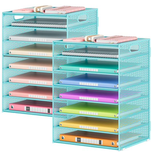 Lavatino 2 Pack 8-Tier Office Desk File Organizer, Letter Tray Paper Organizer with Handle
