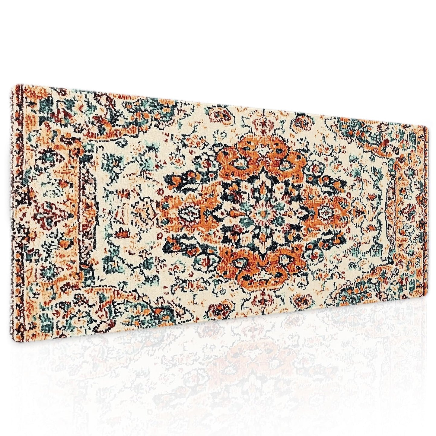 Vintage Rug Gaming Mouse Pad XL Orange Teal Retro Carpet Aesthetic Extended Large Mat Bohemian Boho