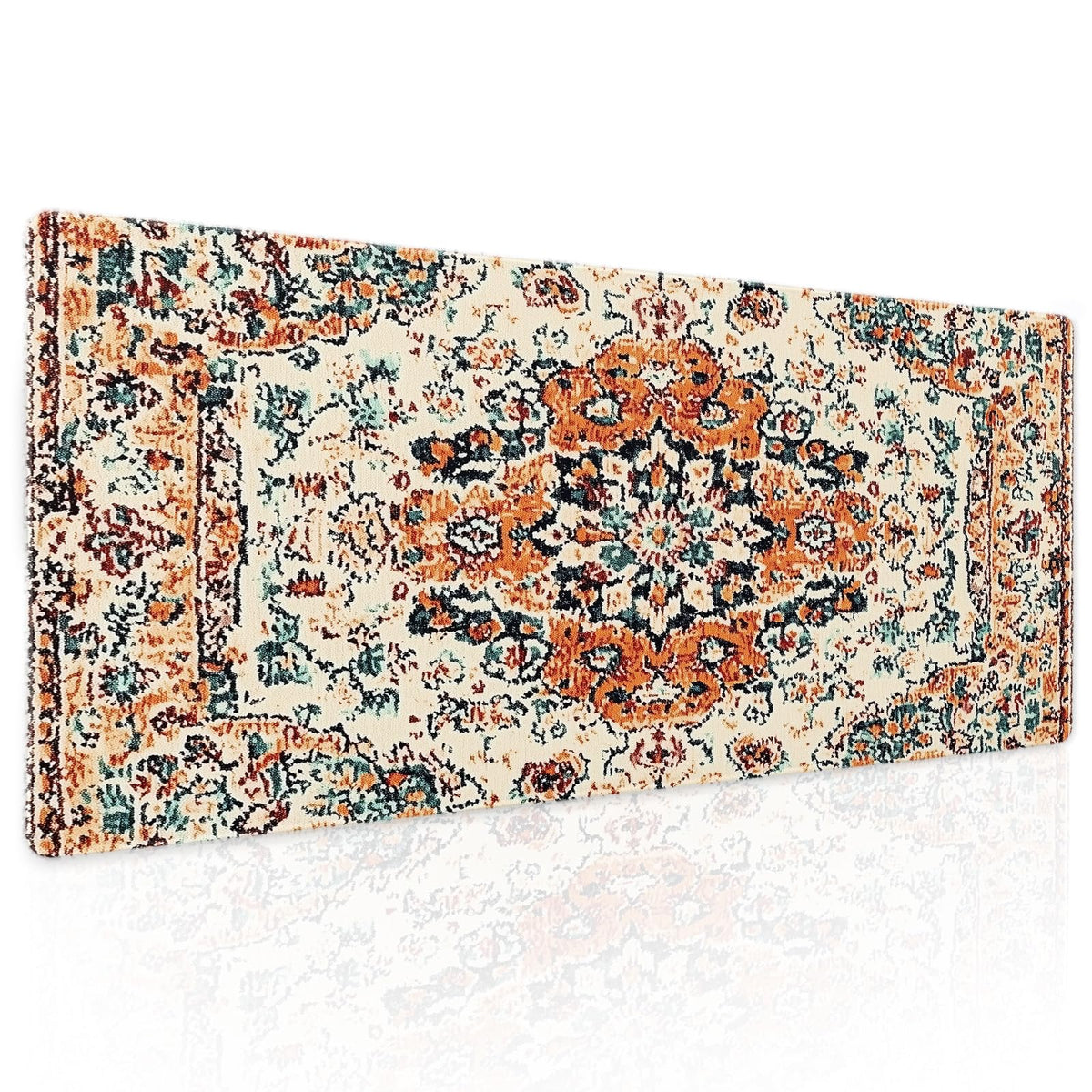 Vintage Rug Gaming Mouse Pad XL Orange Teal Retro Carpet Aesthetic Extended Large Mat Bohemian Boho