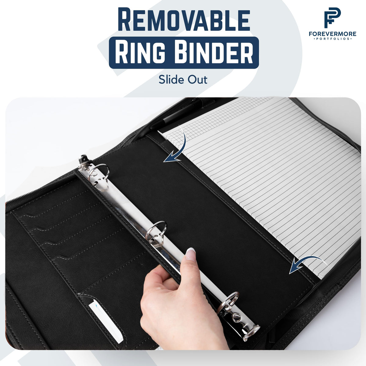 Forevermore Portfolio Binder, 1" Removable 3-Ring, Vegan Leather, Black