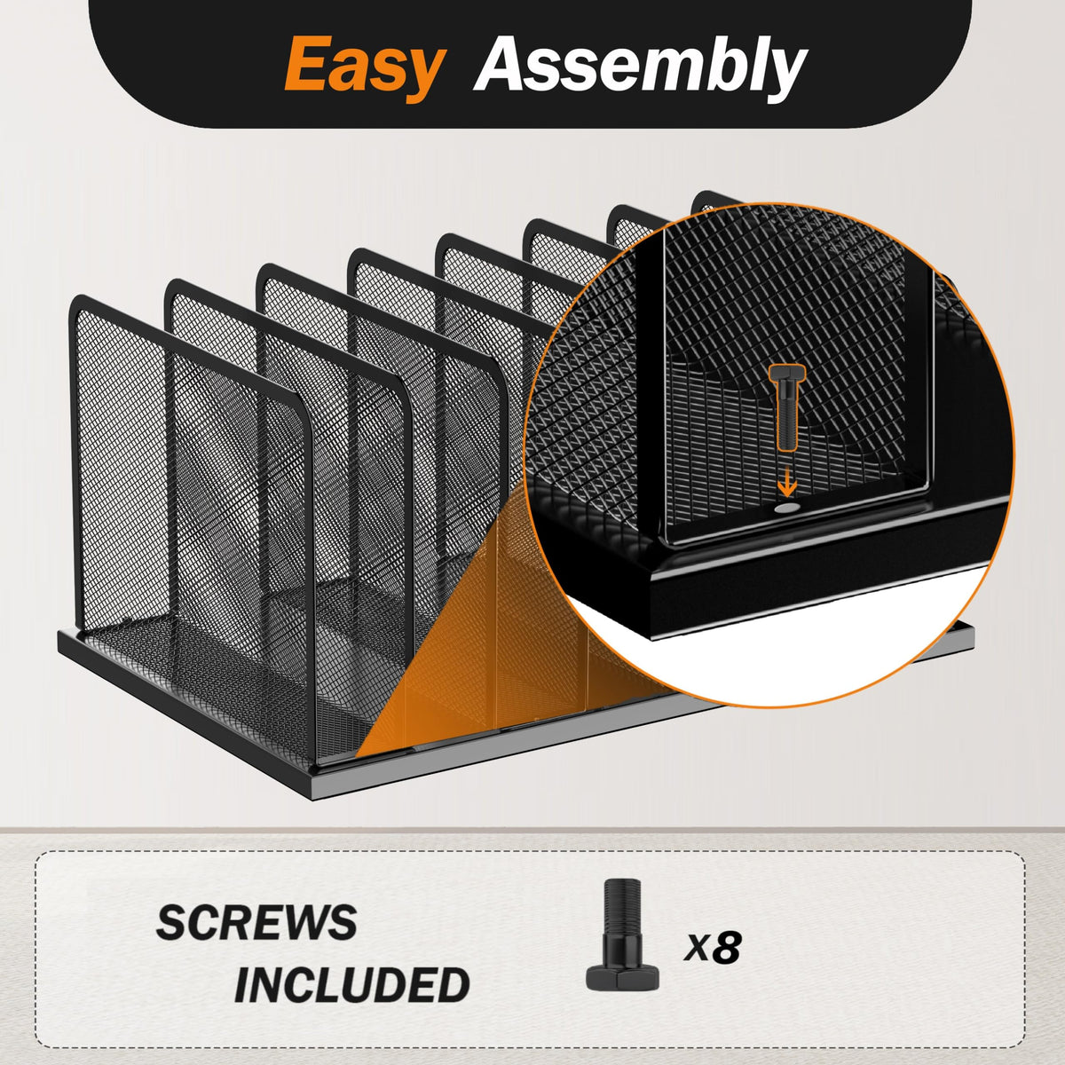 Kuntine.B 7-Section Upright Desk File Organizer Black 1 Pack