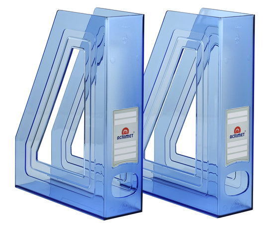 Acrimet Magazine File Holder, Vertical Desk Organizer, Clear Blue, 2 Pack