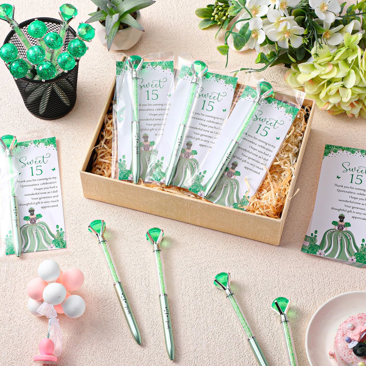 Sayglossy 50 Set Quinceanera Party Favor Sweet Gift, 15th, Green