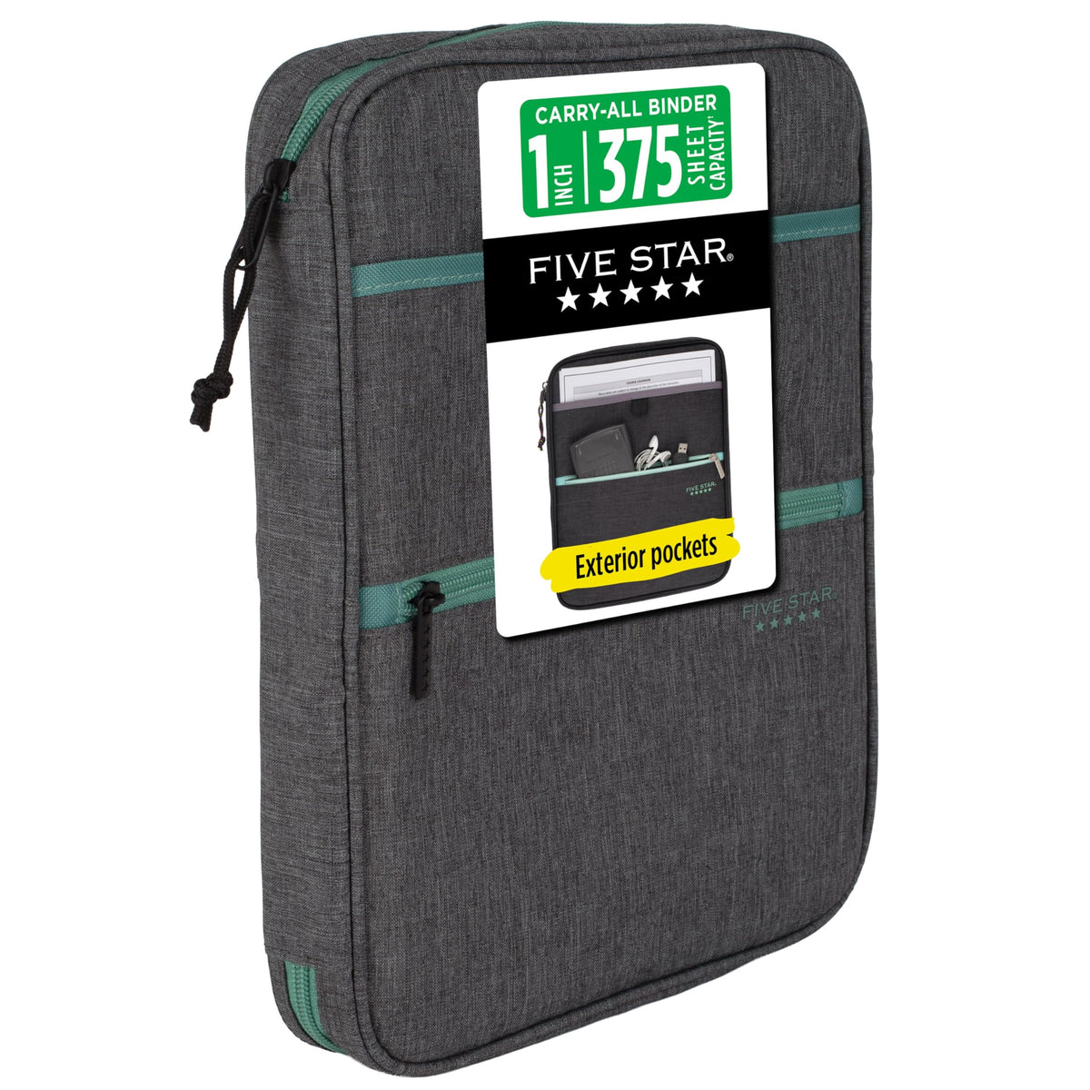 Five Star Zipper Binder, 1 Inch 3-Ring Binder with Round Rings, Carry-All with Pockets and 4-Tab