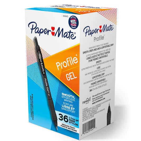 Paper Mate Gel Pen, Profile Retractable Pen, 0.7mm, Black, 36 Count