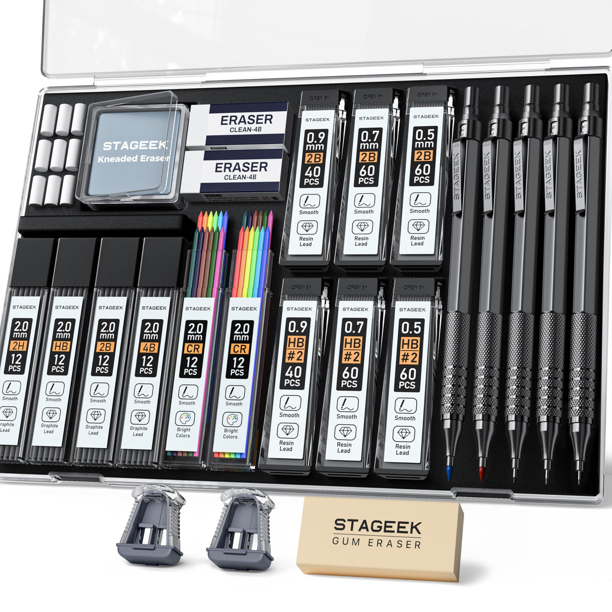 STAGEEK 25PCS Art Mechanical Pencil Set, 3PCS Metal lead pencil 0.5, 0.7, 0.9, 2PCS 2mm Drawing
