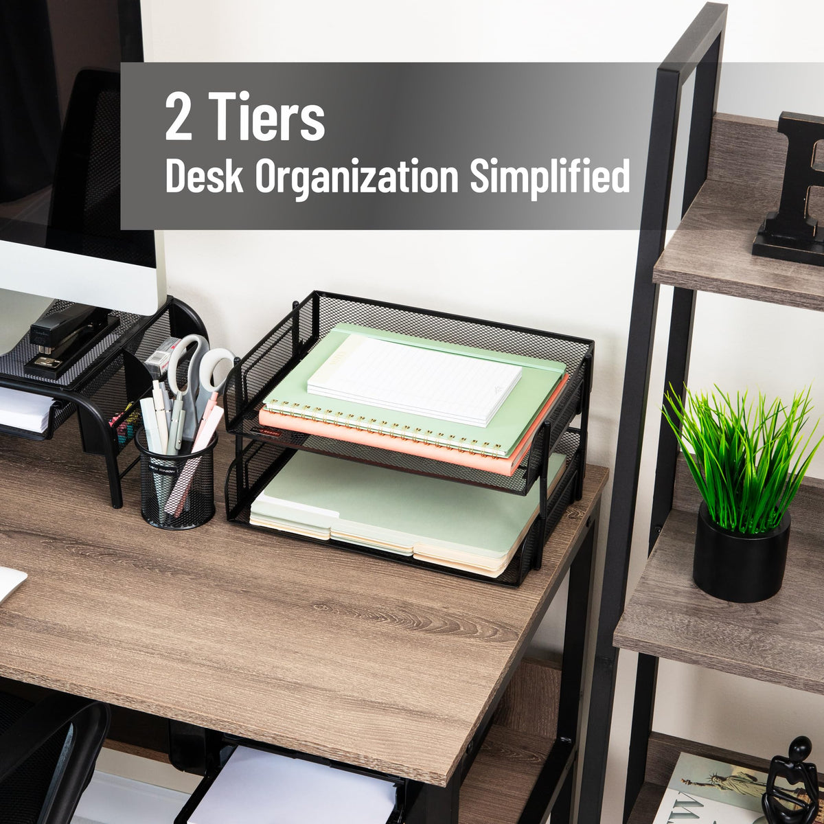 Mind Reader 2-Tier Stackable Paper Tray, Desktop Organizer for Letter-Size Documents, Office File